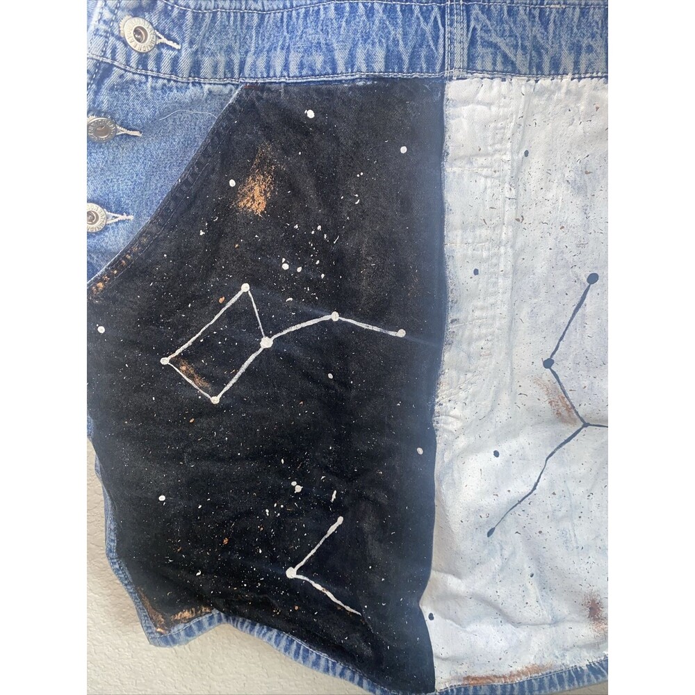 Union Bay Vintage Overalls dress Paint DIY Denim 90s Astrology Art Boho y2k M - Picture 6 of 11